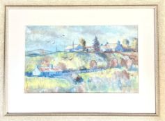 JIM McLEAN '98 PASTEL, 'NEAR NEIGHBOURS', FRAMED AND GLAZED, APPROX 28 x 47cm
