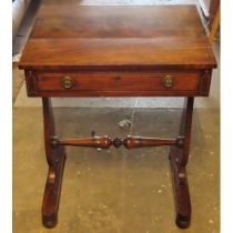 19th century mahogany inlaid single drawer writing table with fitted interior. Approx. 72cm H x 57cm