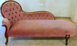 Victorian style mahogany framed and upholstered chaise longue