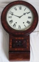 19th century mahogany inlaid wall clock. Approx. 68cms H