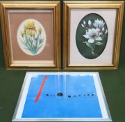 Pair of framed relief decorated floral arrangements etc All appear in reasonable used condition