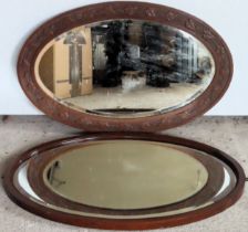 Early 20th century carved oak framed oval wall mirror, plus mahogany oval wall mirror