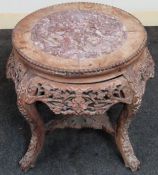 Late 19th/Early 20th century carved and piercework decorated Japanese plant stand with marble