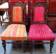 Pair of Victorian heavily carved oak upholstered high back dining chairs. Approx. 106 x 52 x 49cms