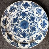 18th/19th century Delft style handpainted ceramic charger. Approx. 35cm Diameter Minor chips to