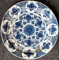 18th/19th century Delft style handpainted ceramic charger. Approx. 35cm Diameter Minor chips to