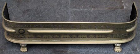 Victorian piercework decorated brass fire kerb. Approx. 25cm H x 99cm W x 28cm D Reasonable used