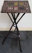 Vintage bamboo framed Ludo table. Approx. 84cm H x 42cm Diameter Reasonable used condition