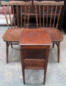 Small oak sewing box, plus pair of spindle back chairs All in used condition, unchecked