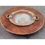 19th century middle eastern style copper cooking pit, on raised supports. Approx. 17cm H x 83cm