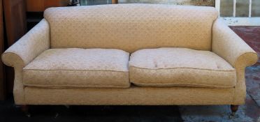 Upholstered large two/three seater settee. Approx. 85 x 201 x 87cms used with wear discolouration