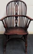 19th century Ah/Elm Windsor armchair. Approx. 100 x 61 x 46cms used with scuffs scratches minor