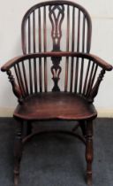 19th century Ah/Elm Windsor armchair. Approx. 100 x 61 x 46cms used with scuffs scratches minor