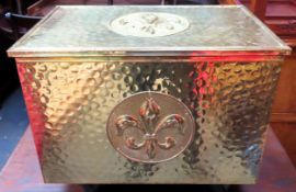 Pretty brass coal box with Prince of Wales style feathers. Approx. 40 x 51 x 33cms reasonable used