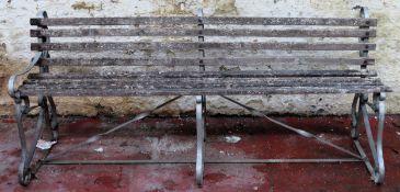 Large slatted double garden bench. Approx. 81 x 190 x 49cms used scuffs scratches wear missing one