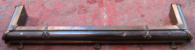 Victorian style copper fire kerb on claw supports. Approx. 122 x 17.5cms used condition small dents