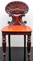 19th century shell back hall chair. App. 80cm H x 40cm W x 38cm D reasonable used with scuffs and