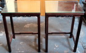 pair of 19th century carved and piercework decorated oriental hardwood side tables. Approx. 64cm H x