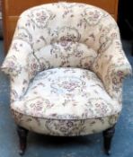Victorian low seated upholstered tub armchair. Approx. 67 x 72 x 82cms reasonable used with minor
