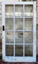 Vintage painted cottage interior door. Approx. 173 x 97cms one pain of glass cracked. handle rusted