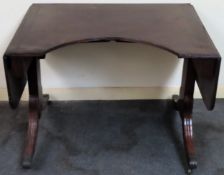 19th century drop leaf mahogany sofa table. Approx. 66 x 148 x 66cms used with scuffs scratches