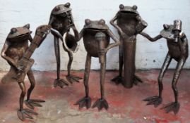 20th century hand made 5 piece frog band figure set. Largest Approx. 66cms used unchecked