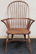 20th century stylish Windsor armchair. Approx. 109cm H x 67cm W x 42cm D Reasonable used