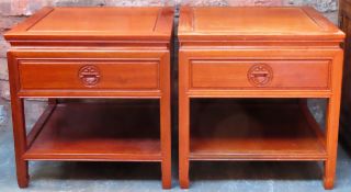 Pair of 20th century Chinese hardwood single drawer side cabinets. Approx. 56 x 56 x 56cms