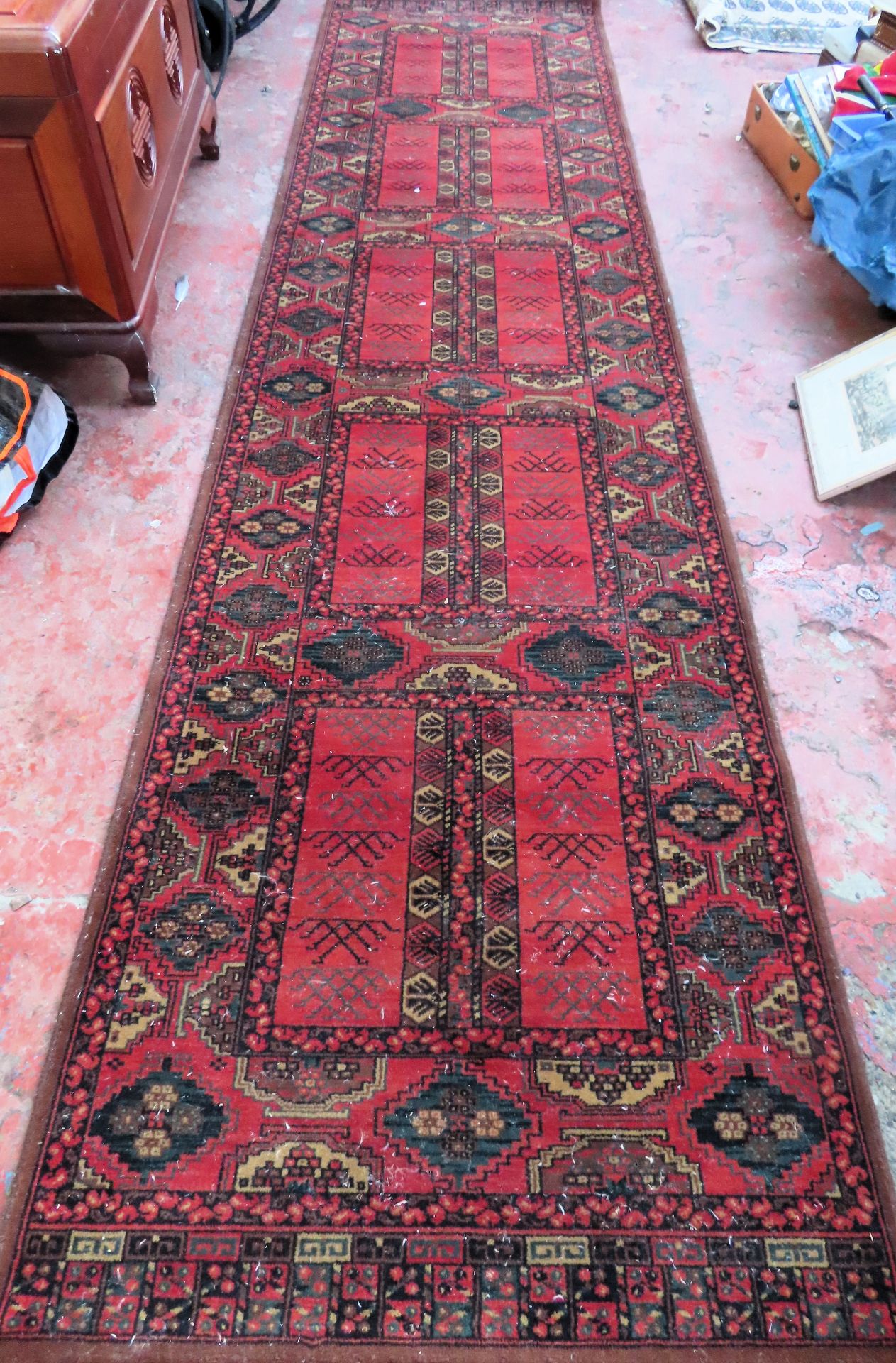 Decorative floor runner. Approx. 300 x 85cms used with minor wear etc