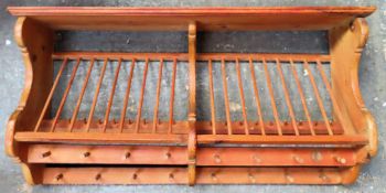 Vintage pine wall mounting 'Penny' wall rack. Approx. 52 x 101 x 22cms reasonable used with minor