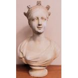 Vintage plaster bust of The Queen Victoria, signed to back. Approx. 55cm H Used condition, damage to