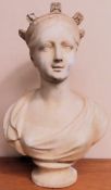 Vintage plaster bust of The Queen Victoria, signed to back. Approx. 55cm H Used condition, damage to