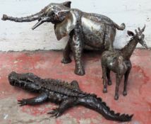 Three hand made 20th century metal animal figures. Largest Approx. 44cms used and unchecked