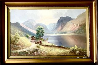 THOMAS FINCHETT, OIL ON CANVAS, LLYN CRAFNANT, APPROX 39 x 67cm