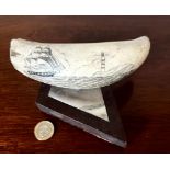 PIECE OF SCRIMSHAW SAILING SHIP INSCRIBED UPON A WHALE'S TOOTH, PROBABLY MID 20th CENTURY
