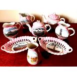 EIGHT PIECES OF PINK LUSTRE WARE COMMEMORATIVE CHINA