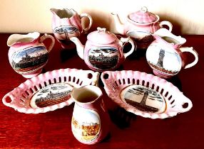 EIGHT PIECES OF PINK LUSTRE WARE COMMEMORATIVE CHINA