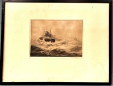 JOSEPH COOK, MONOCHROME LITHOGRAPH, 'TRAWLER IN HEAVY SEAS', SIGNED LOWER RIGHT, APPROX 17 x 24cm