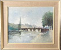 GEORGE THOMPSON, OIL ON CANVAS, OLD DEE BRIDGE CHESTER, APPROX 39 x 49cm