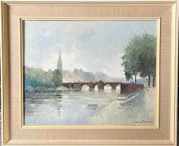 GEORGE THOMPSON, OIL ON CANVAS, OLD DEE BRIDGE CHESTER, APPROX 39 x 49cm