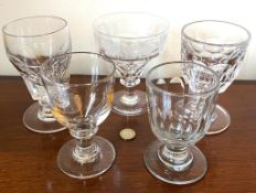 FIVE VARIOUS 19th CENTURY DRINKING GLASSES