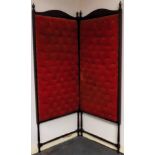 Victorian mahogany two fold button back upholstered dressing screen. Approx. 180cm H x 140cm W