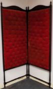 Victorian mahogany two fold button back upholstered dressing screen. Approx. 180cm H x 140cm W