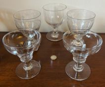 FIVE VARIOUS 19th CENTURY DRINKING GLASSES, TWO WITH ENGRAVED DECORATION