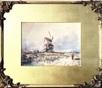 UNSIGNED WATERCOLOUR, WINDMILL, GILT FRAMED AND GLAZED, APPROX 15 x 21cm
