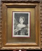 HAND COLOURED ENGRAVING OF QUEEN VICTORIA, AGED 10 YEARS, APPROX 15 x 9.5cm