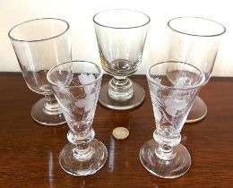 FIVE VARIOUS 19th CENTURY DRINKING GLASSES