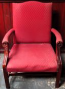 Victorian style mahogany large armchair with stretchered supports