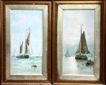 SAM WALTERS, PAIR OF WATERCOLOURS, LOWERSTOFT FISHING BOATS IN CHOPPY SEA, APPROX 52 x 24.5cm,