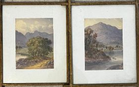 W T LONGMIRE, PAIR OF FRAMED AND GLAZED WATERCOLOURS DEPICTING LAKE AND MOUNTAIN SCENES